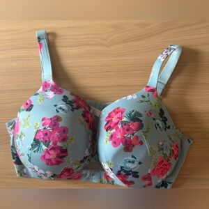 Cacique Aqua Bra with Pink Rose Floral Print